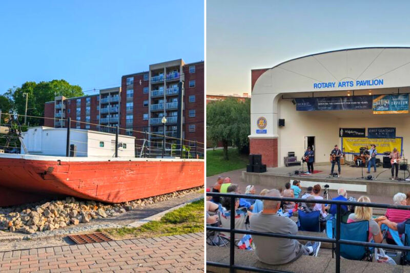 This New Hampshire Riverfront Park Has a Replica Colonial Boat, Splash Pad, and Live Summer Music