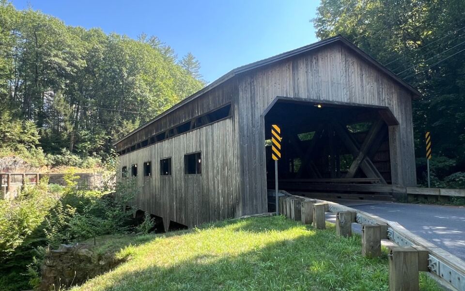 This Historic Covered Bridge Along the Mohawk Trail Hides a Waterfall Worth Pulling Over For