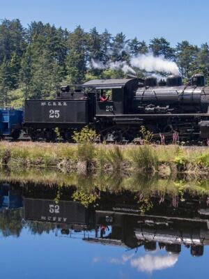 This Fully Restored Vintage Train In Oregon Rolls Along The Coast With Ocean And Bay Views