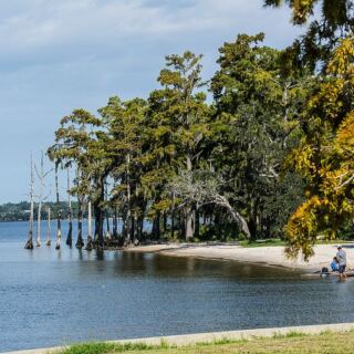 This Louisiana State Park Opens to a Sandy Lake Pontchartrain Beach Under Spanish-Moss Oaks Where Swimming and Fishing Await