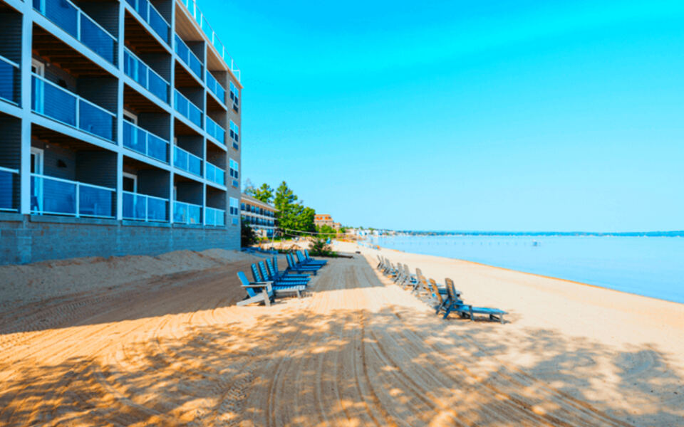 This Traverse City Beachfront Hotel Has a Private Beach, Rooftop Lounge, and Fresh Cookies Every Night