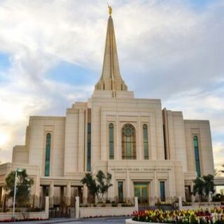 This Gilbert Arizona Temple Rises Over Desert Gardens With Pale Stone and a Gleaming Spire