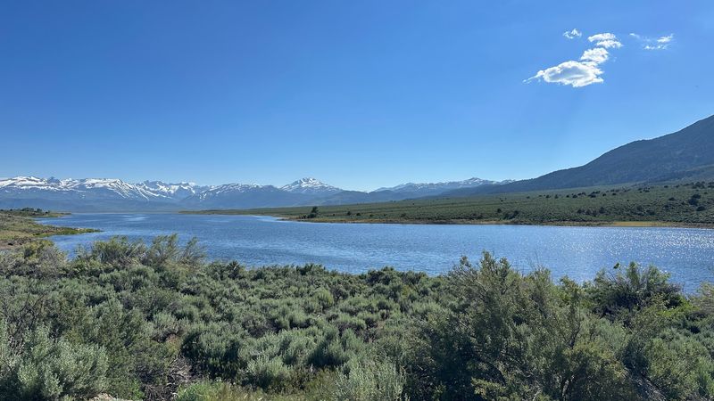 A Big Lake Near a Small Mountain Town