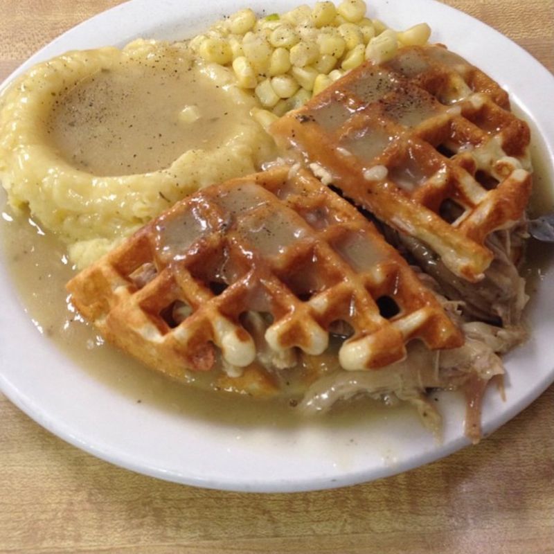 Chicken, Gravy, and Two Waffles Walk Into a Lunch