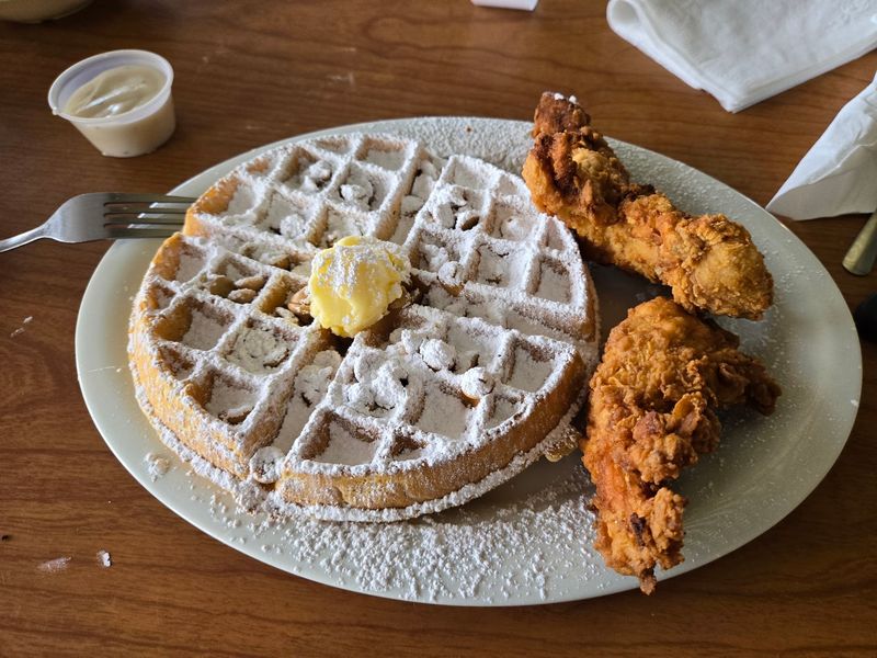 Chicken and Waffles, Tater Kegs, and Fried Pickles Chicken and Waffles, Tater Kegs, and Fried Pickles