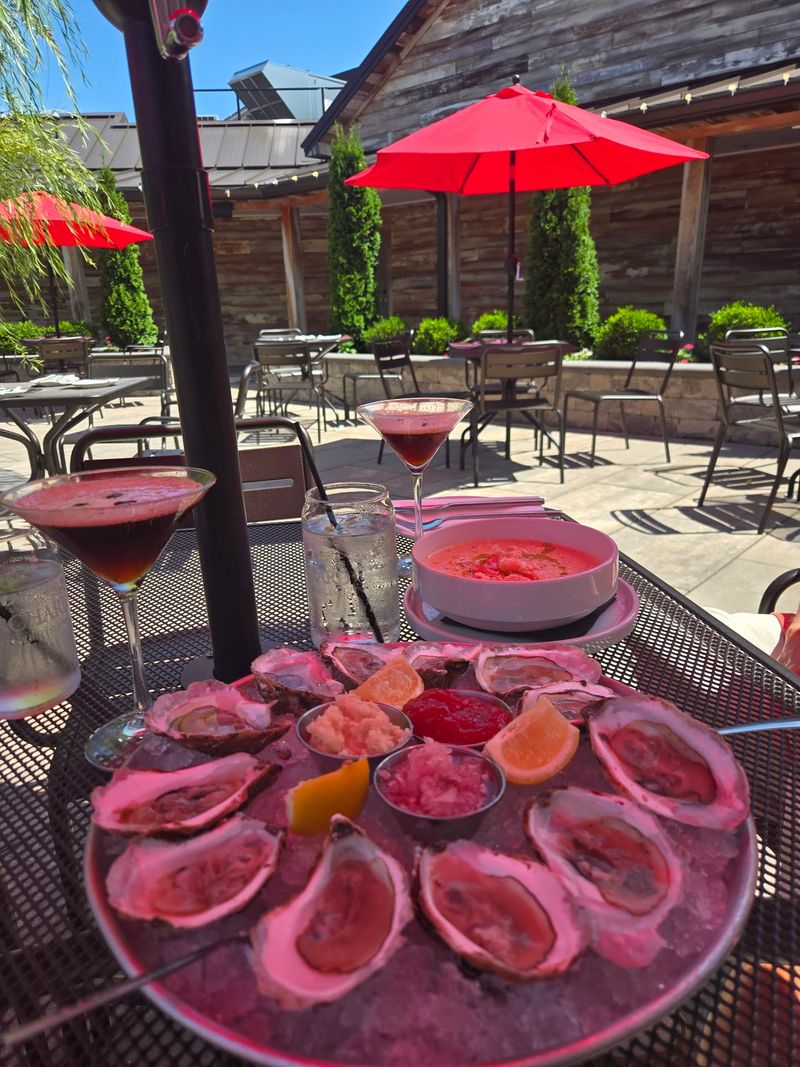 Grapevines, Red Umbrellas, And Garden Views Grapevines, Red Umbrellas, And Garden Views