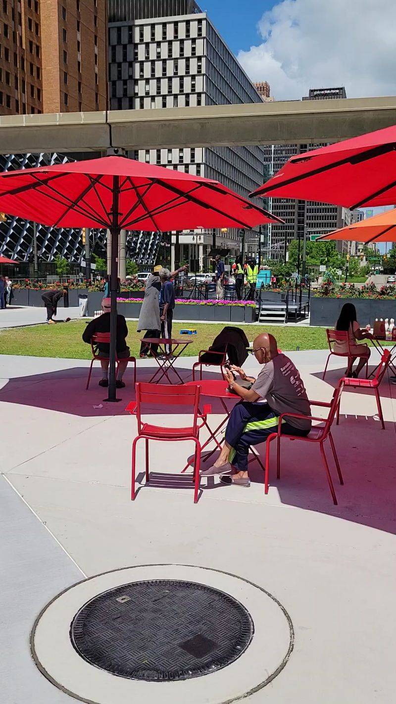 Lunch on Wheels and Tables With Umbrellas