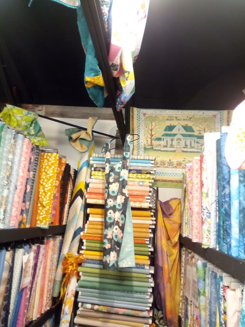 Quilt Samples Hanging Overhead