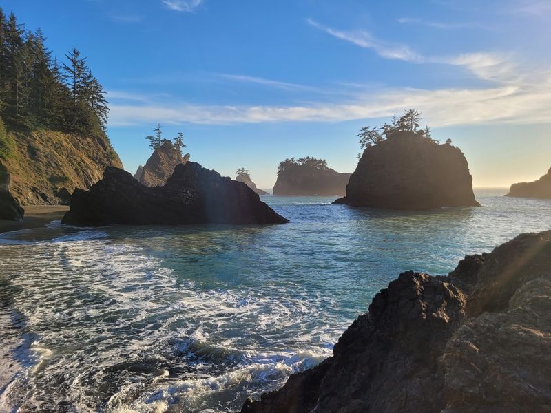 Sea Stacks, Cliffs, and Trees on Top of Rocks