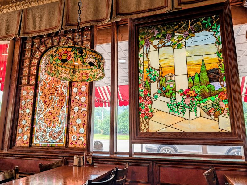 Stained Glass, Brass, and Carved Wood Stained Glass, Brass, and Carved Wood