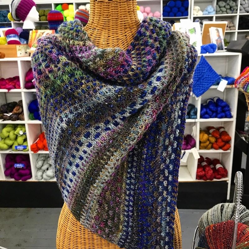 Yarn Shelves and Knitted Samples