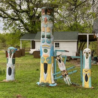 Totem Poles Painted Like Folk Art Rise From the Woods at Ed Galloway’s Park in Foyil
