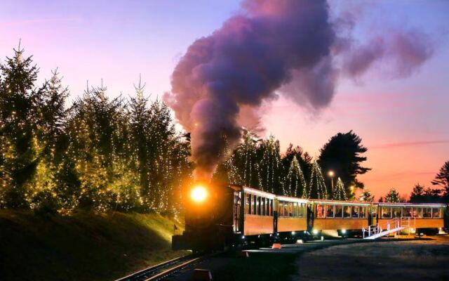 Climb Aboard This Carver, Massachusetts Train That Rolls Through Glowing Cranberry Bogs All Holiday Season