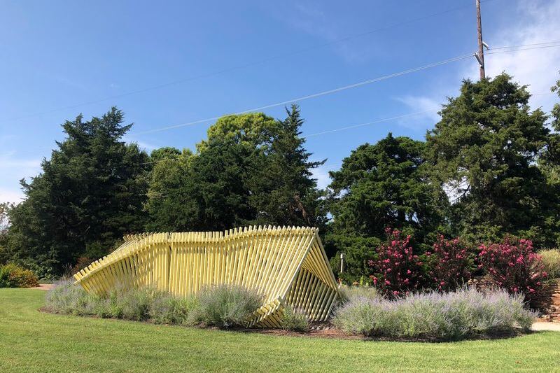 This Free Oklahoma Arboretum Turns A Fish Pond And Tree-Lined Trails Into A Metal Art Hunt